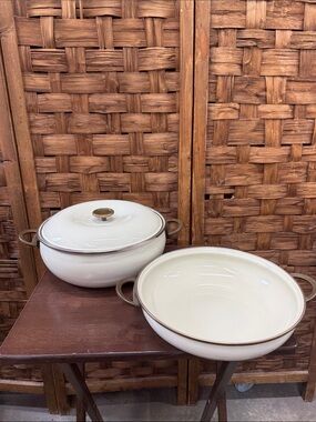 Vintage Copco Sam Lebowitz Dutch Oven w Brass Handles 3 PCS